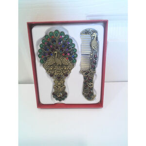 Vintage Peacock Shaped Mirror And Hair Brush Set Style J